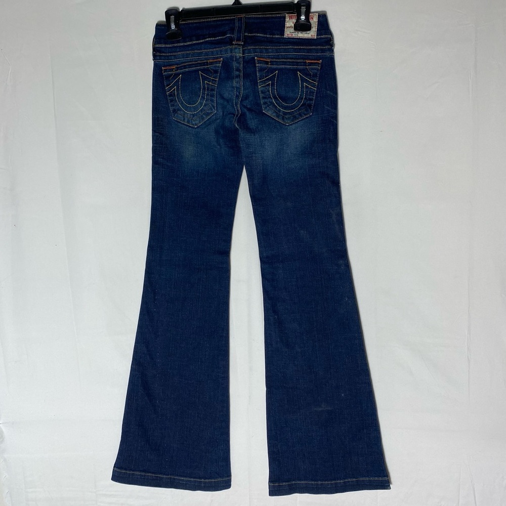 Vintage Y2K True Religion Heidi Dark Wash Ultra Low Rise  Flare Leg Jeans 25 - Picture 2 of 16